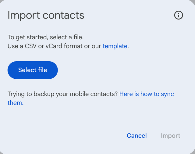 Upload to Google Contacts